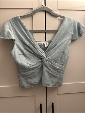 Sky Light Blue Twist-Front Crop Top